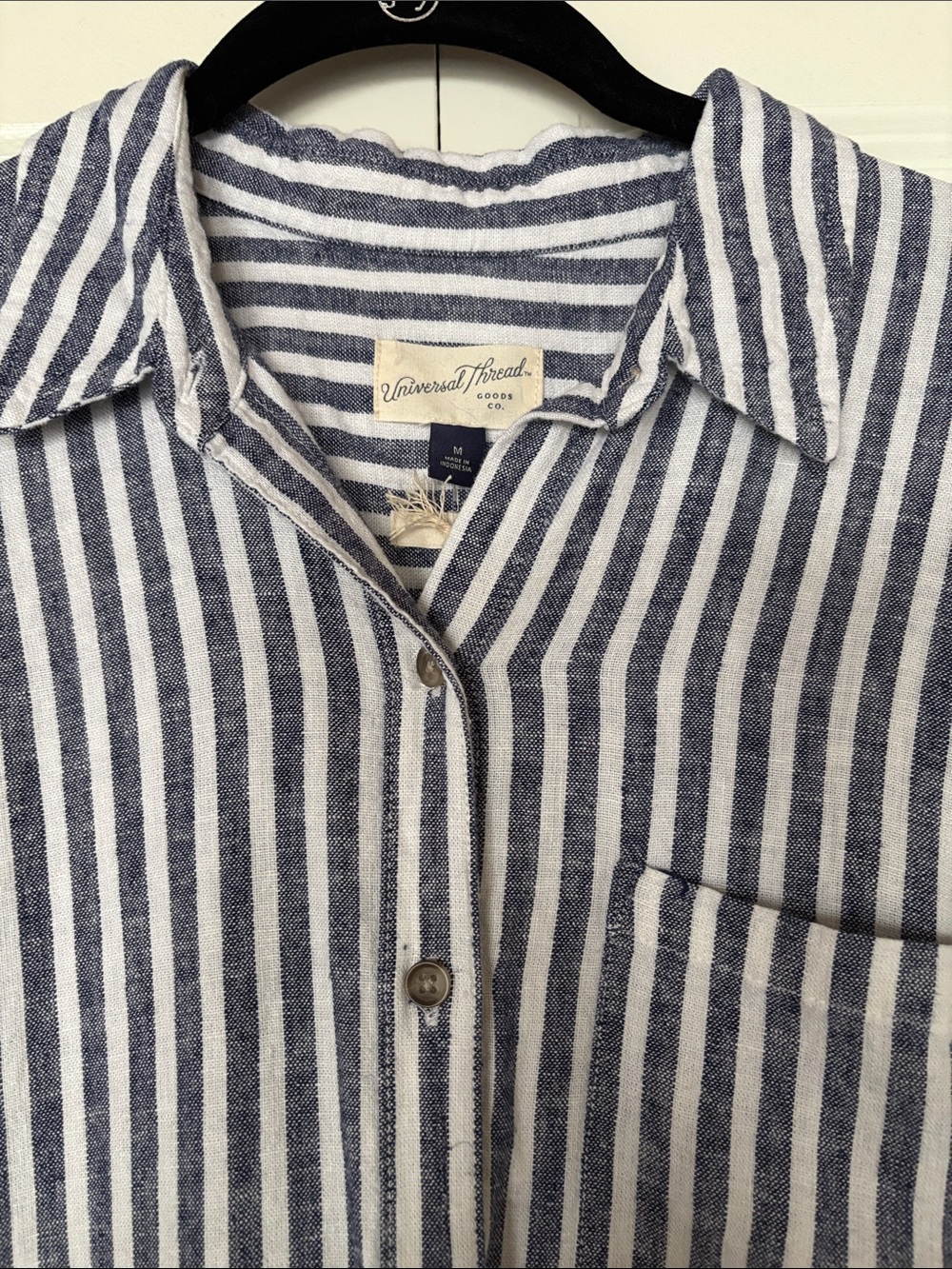 Target Universal Thread Striped Button-Up Shirt in Navy and White - Picture 3 of 4
